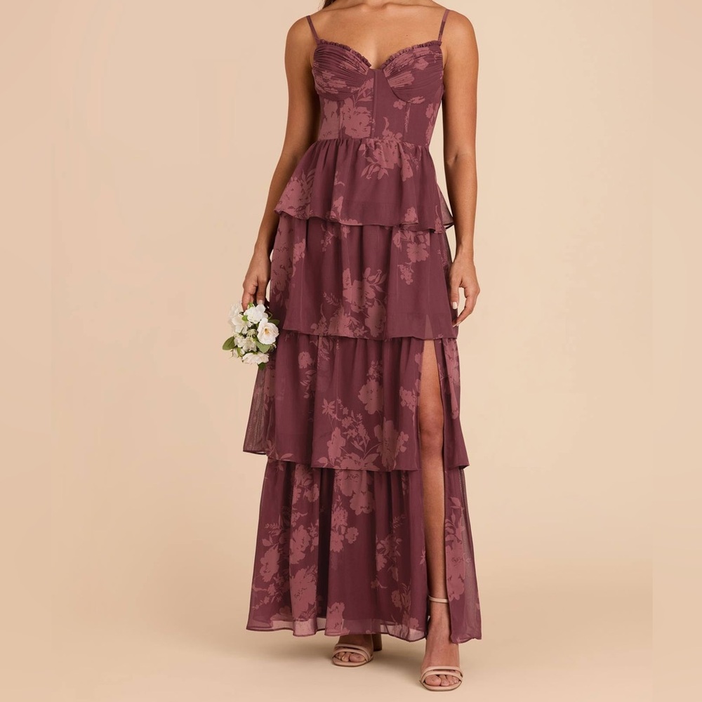 Birdy Grey Burgundy Floral Tiered Maxi Dress - Picture 2 of 5